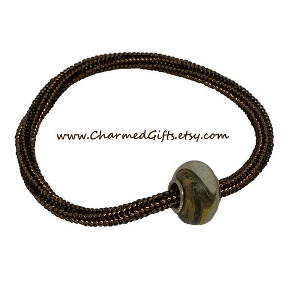 Slip on Bracelet with Bead Charm - Brown and Earth Tones