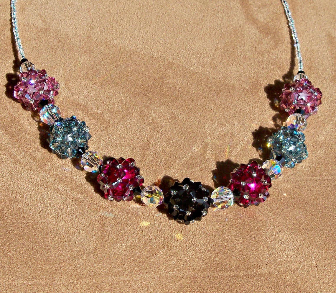 Beaded Swarovski Bead Necklace Black, Pink, Grey Etsy Australia