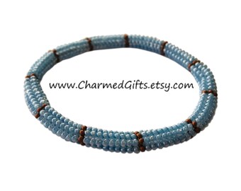 Slip On Bracelet - Light Blue and Copper