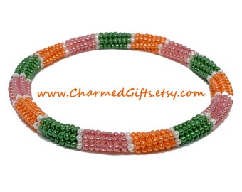 Slip On Bracelet - Orange, Pink, Green, and White