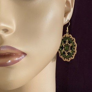 Gold and Green Mandala Beaded Earrings