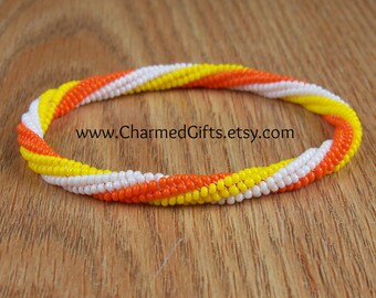 Candy Corn Slip On Bracelet - Large - Orange, Yellow, White