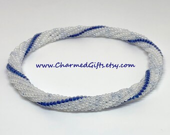 Slip On Bracelet - White and Blue Spiral