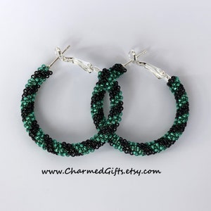 Green Spiral Hoop Earrings