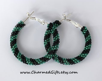 Green Spiral Hoop Earrings