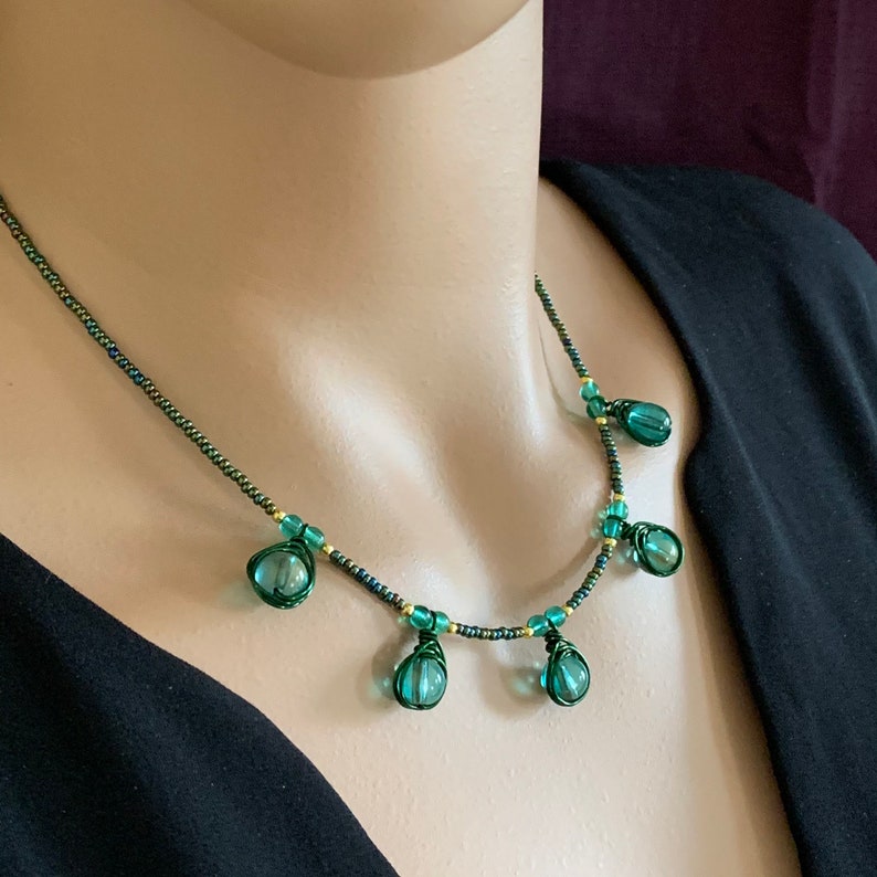 Green Wire Wrapped Necklace