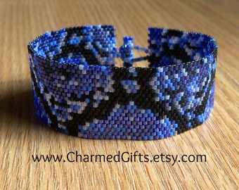 Blue Snake Pelle Peyote Cuff Bracciale