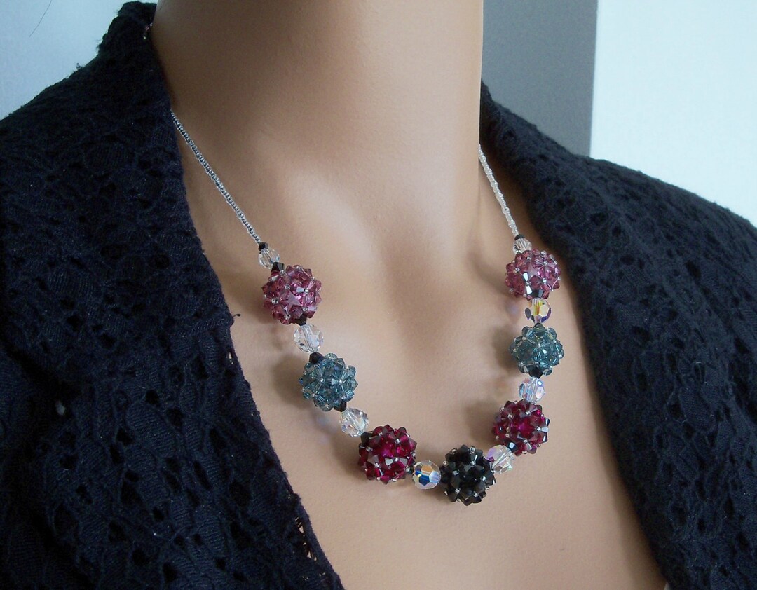 Beaded Swarovski Bead Necklace Black, Pink, Grey Etsy Australia