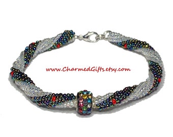 Multi-color Beaded Bracelet with Rhinestone Bead