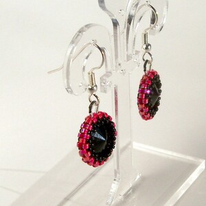 Bezeled Swarovski Rivoli Earrings - Red and Black
