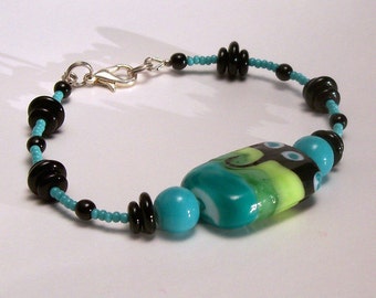 Bracelet peint turquoise et noir