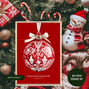 Jetzt im Trend: Rotes festliches Ornament auf rotem Weihnachtsplakat | Druckbare Urlaub Dekor | Sofort Download |Weihnachts Design Zero-Waste Geschenk