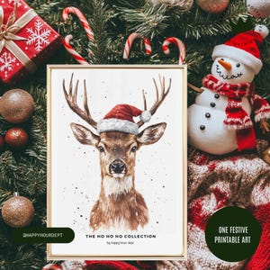 Pôster de Natal Branco de Rena | Arte de Parede de Natal para Imprimir | Decoração Festiva de Natal | Download Instantâneo | Presente Ecológico