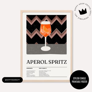 Popularne teraz: Aperol Spritz Cocktail Printable Art | Kuchnia retro | Dekoracja baru artystycznego | Dekoracja kuchni w stylu Mid-Century Modern | Pobieranie cyfrowe