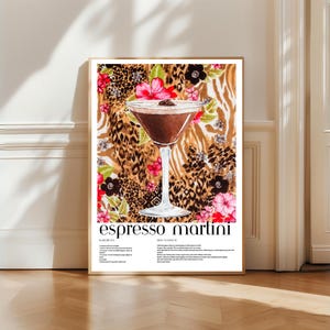 Trending now | Espresso Martini Printable Poster – Floral Leopard Printable Cocktail Art | Bold Wall Decor for Home Bars & Dining Areas