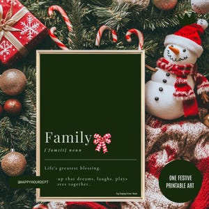 Groene familie kerstposter | Afdrukbare vakantiemuurkunst | Feestelijk familiedecor | Direct downloaden | Milieuvriendelijk kerstcadeau