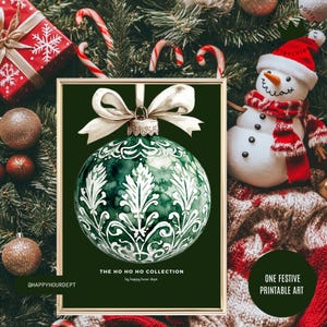 Ornamento Poster di Natale verde / Arte murale stampabile per le feste / Decorazione ornamentale festiva / Download immediato / Regalo di Natale ecologico