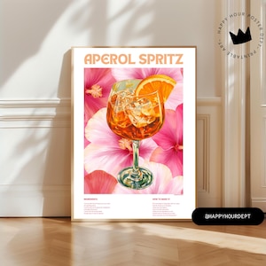 Aperol Spritz Hibiscus Dream Poster | Printable Cocktail Recipe Wall Art | Floral Bar Cart Decor | Digital Download