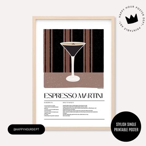 Espresso Martini | Znak firmowy drinka | Trendy teraz | Sztuka na barze | Plakat z koktajlem Zero Waste | Pobieranie cyfrowe