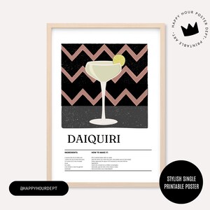 Popularne teraz: Daiquiri Cocktail Printable Art | Wystrój domowego baru | Wydrukuj przepis na drinka w stylu retro | Pobieranie cyfrowe | Prezent Zero Waste