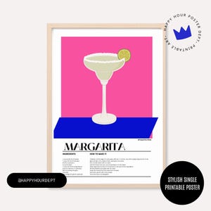 Neon Margarita Printable Cocktail Art | Fun & Bold Bar Cart Decor | Zero Waste Gift | Instant Digital Download