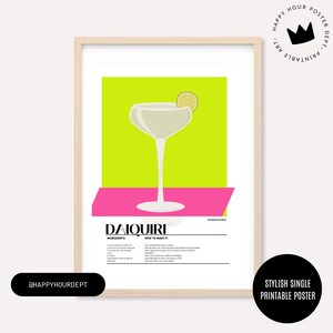 Plakat z koktajlem Neon Daiquiri | Żywy wózek barowy do wydrukowania na ścianę | Trendy teraz | Prezent Zero Waste | Natychmiastowe pobranie cyfrowe