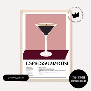 Plakat Neon Espresso Martini Cocktail | Signature Printable Drink Art | Trendy teraz | Prezent Zero Waste | Plakat Cocktail | Wydruki cyfrowe