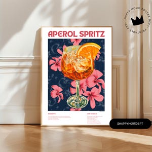 Aperol Spritz Poster | Tropical Pink | Printable Cocktail Recipe Wall Art for Bar Cart Decor | Vibrant Summer Drink Art | Digital Download