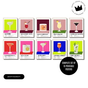 Zestaw plakatów Neon Cocktail | 10 przepisów na drinki do wydrukowania | Odważna sztuka na barze | Prezent Zero Waste | Natychmiastowe pobranie