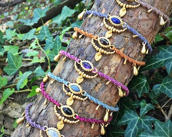 Boho Macrame Anklet with Natural Gemstones – Handmade Adjustable Hippie Anklet