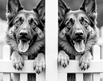 Impresión fotográfica vintage de pastor alemán / Arte retro canino, blanco y negro (descarga digital)