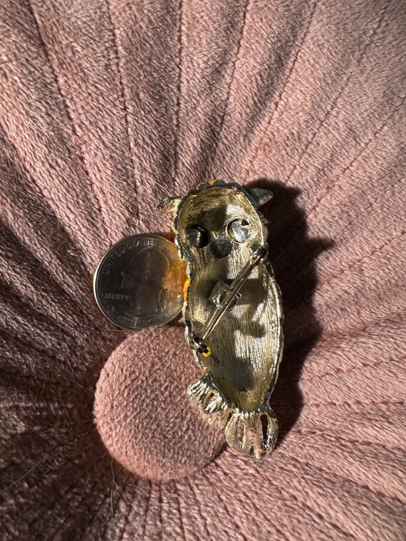 Vintage Owl Brooch pin. Colorful enamel, Goldtone. - image 4