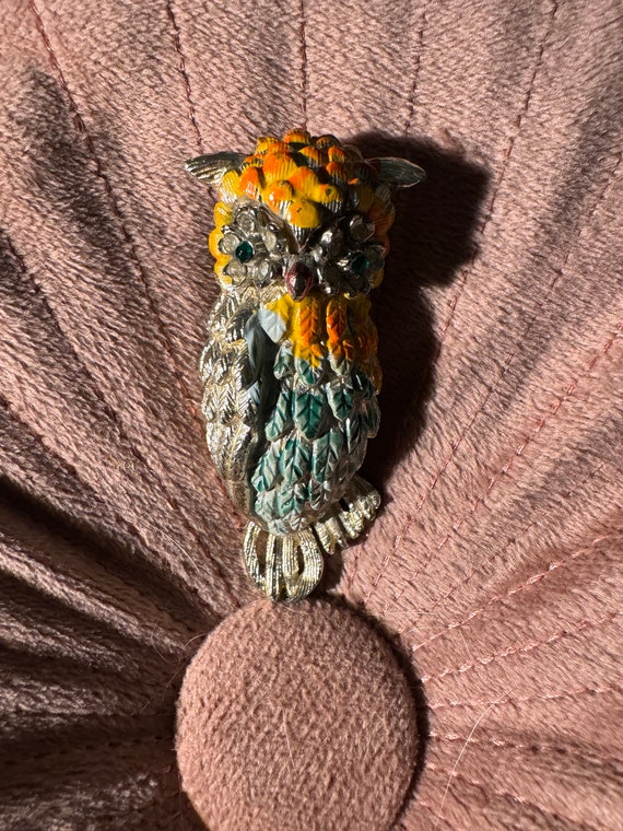 Vintage Owl Brooch pin. Colorful enamel, Goldtone. - image 5