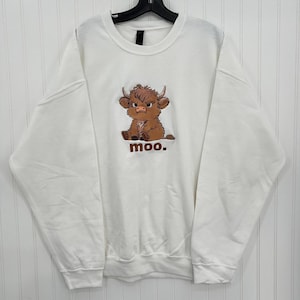 Grumpy Highland Cow Embroidered Unisex Crewneck Sweatshirt
