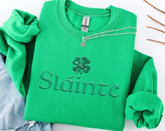 Slainte Irish Sweatshirt | Faux Sequin Shamrock Crewneck | Lucky Clover | St Paddys Shirt