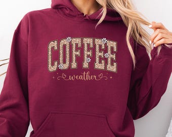Boho Coffee Weather Hoodie | Retro Varsity Graphic | Seasonal Brew Lover Sweatshirt