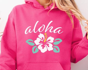 Aloha Hibiscus Hoodie | Tropical Flower Sweatshirt | Beach Vibes Pullover | Hawaii Style Top | Summer Graphic