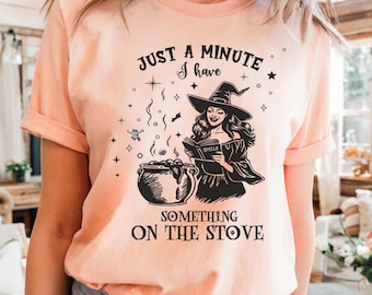 Funny Witch Halloween T-Shirt | Retro Caldron Spells Tee | Spooky Chef Shirt | Kitchen Witches