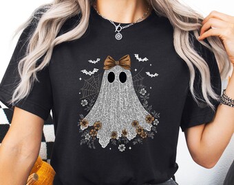 Lace Ghost T-Shirt | Spooky Halloween Coquette Tee | Gothic Shirt