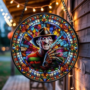 Michael Myers Glass Suncatcher Art Gift, Michael Myers Acrylic Suncatcher, Halloween Movie Window Hanging,Horror Characters Suncatcher Decor
