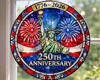 USA 250th Anniversary Stained Glass Suncatcher, USA 250th Anniversary Gift, 1776-2026 Patriotic Decoration, American Independence Day Decor