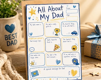 Daddy Father's Day Card - Personalised About My Dad Fill In Card, Father's Day Card From Kids, Printable Keepsake, Interview Card, DIY Gift