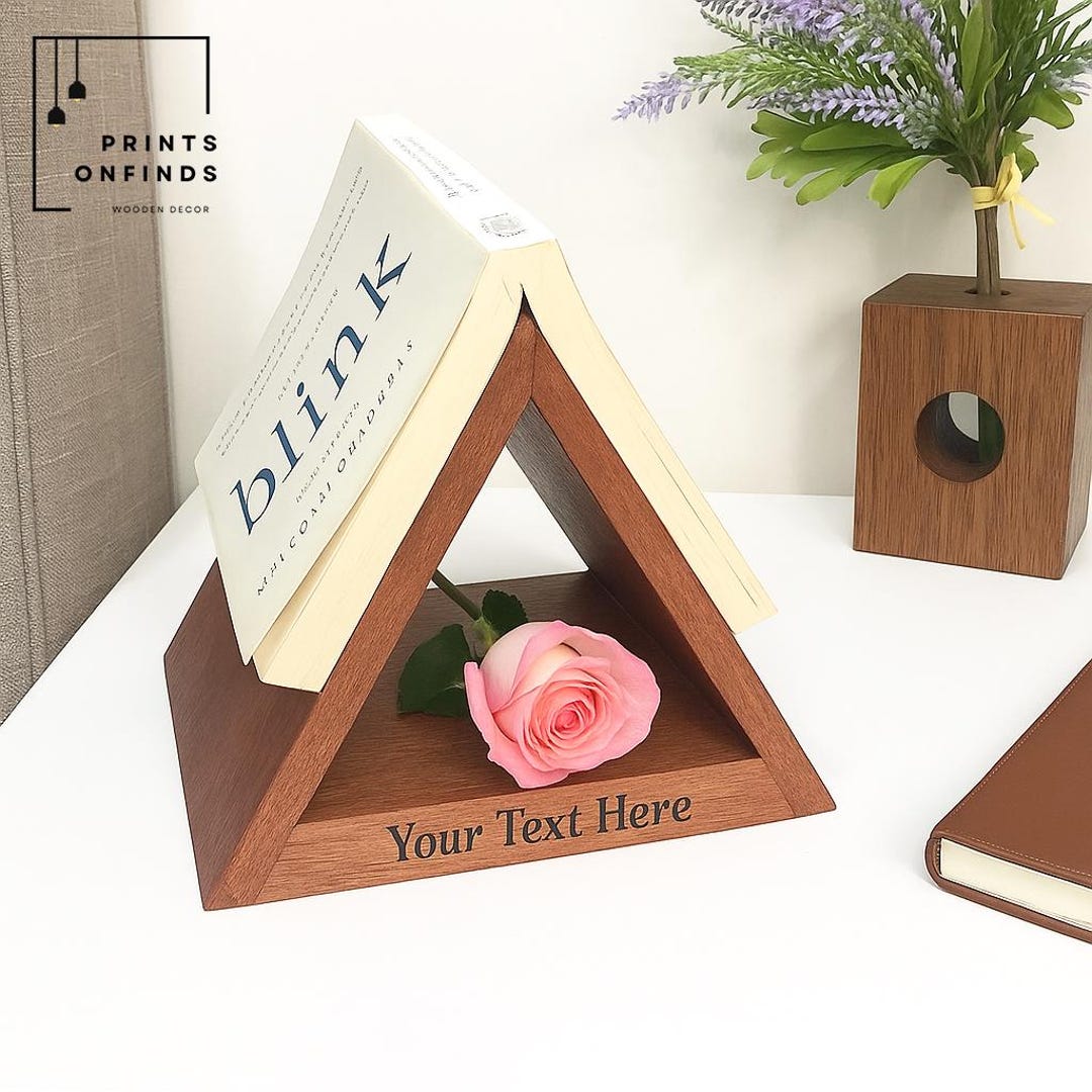 Personalized Triangle Book Stand Shelf, Wooden Book Stand Gift for ...