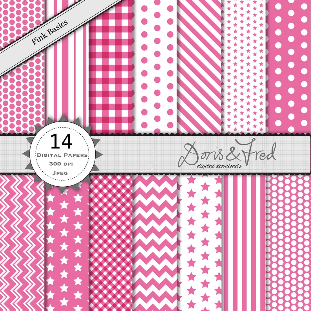 Pink Basic Pattern Pink Basic Patterns - 15 Chevrons, Spots, Stripes, Gingham ...