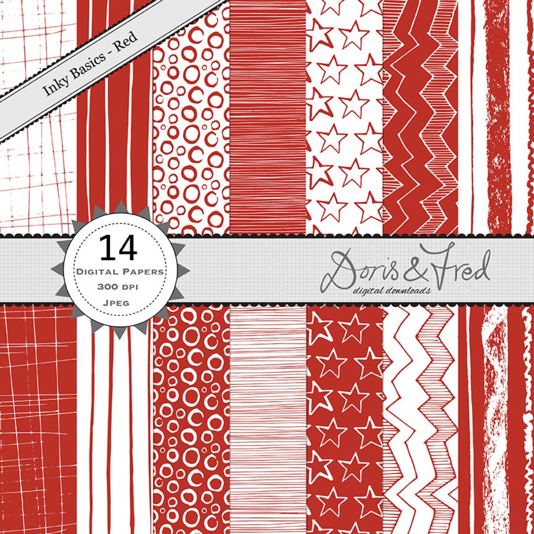 Basic Patterned Paper 14 Red Digital Patterned Papers *instant Download* Inky, Basics ...