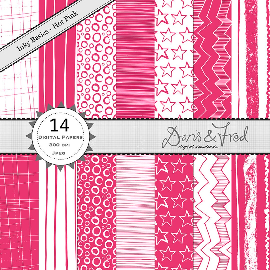 14 Hot Pink Digital Patterned Papers *instant Download* Inky, Basics ...
