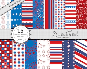 4th of July digital papers for scrapbooking, cards, invites, parties - patriotic, Independence day, America - INSTANT DOWNLOAD