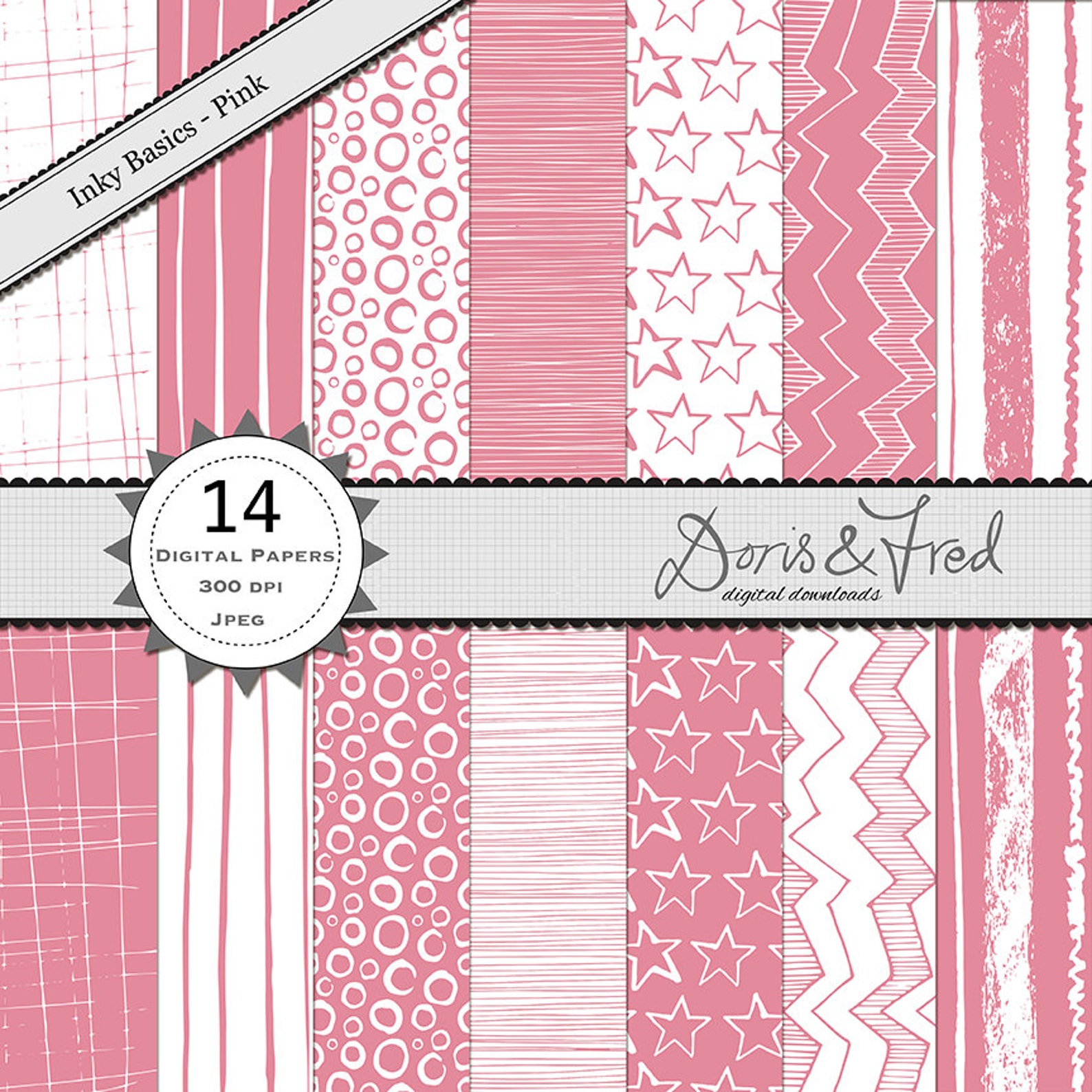 Basic Patterned Paper 14 Pink Digital Patterned Papers *instant Download* Inky, Basics ...