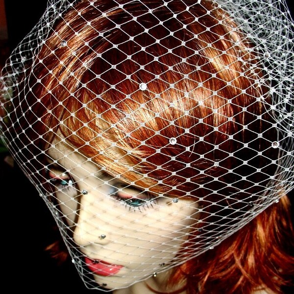 Full Bird Cage Veil with Scattered Swarovski Crystals