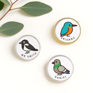Custom Bird Pin Badge, 2.5cm Lapel Pin, Robin, Magpie, Kingfisher Accessory